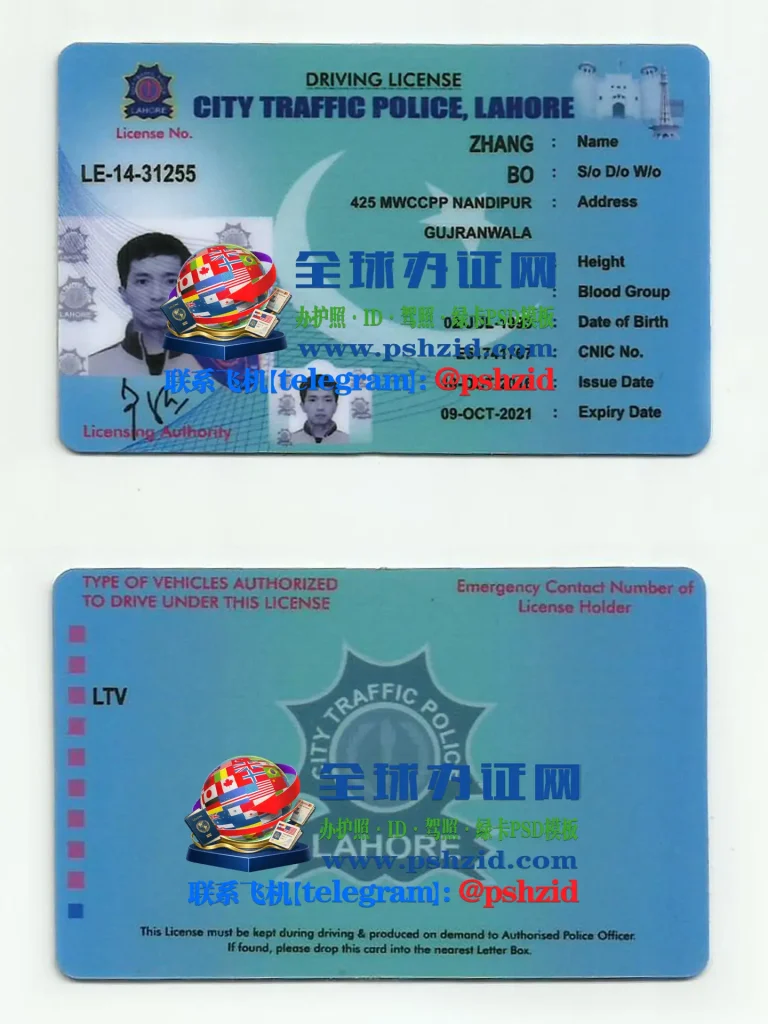 巴基斯坦拉合尔驾照样本Lahore, Pakistan driver's license