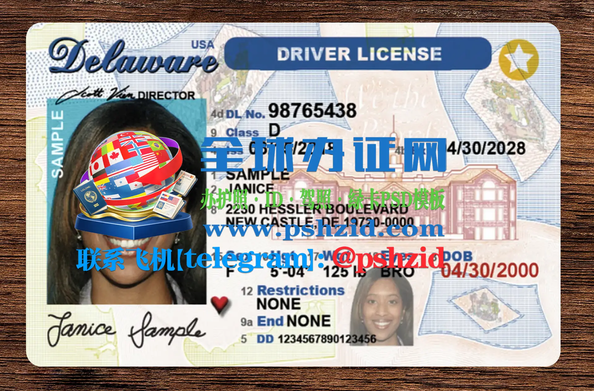 美国特拉华州驾照样本Delaware driver's license